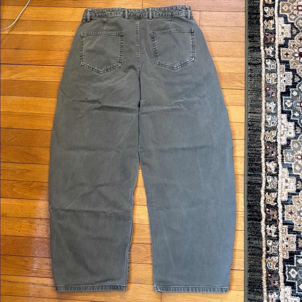 GAP Mid Rise Twill Barrel Pants Black Moss Green - Picture 11 of 13